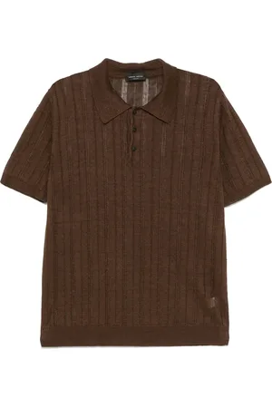 Roberto Collina Tops, Heren, Bruin, L, Bruine Polokraag Trui Korte Mouwen