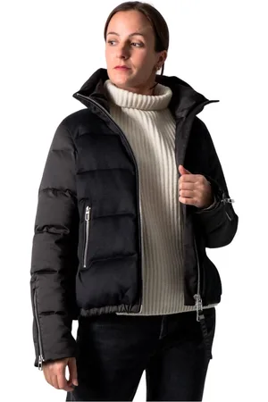 Duno Jassen, Dames, Zwart, L, Wol, Korte Oversized Wollen+Satijnen Donsjas