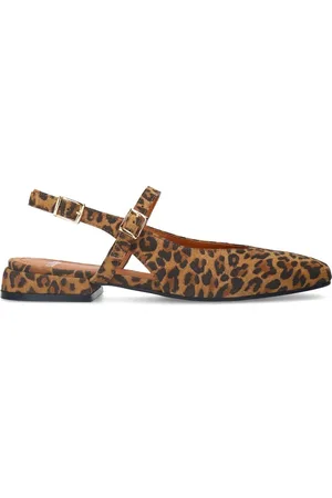 Manfield Schoenen, Dames, Bruin, 36 EU, Suède, Slingbacks met luipaardprint en vierkante neus