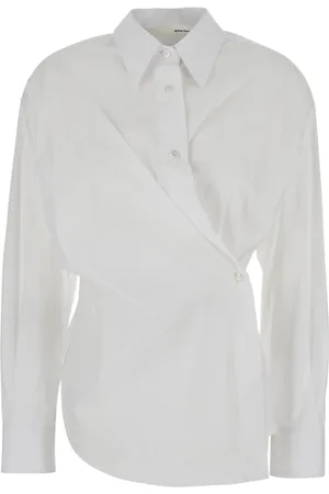 TELA Blouses & Shirts, Dames, Wit, M, Katoen, Witte Overhemd met Puntkraag