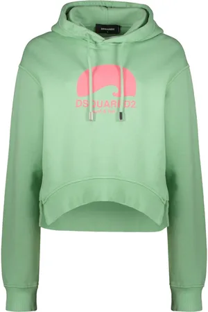 Dsquared2 Sweatshirts & Hoodies, Dames, Groen, 2Xs, Katoen, Geribbelde Katoenen Hoodie met Zijsplitjes