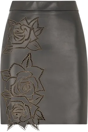 Roberto Cavalli Rokken, Dames, Zwart, S, Geperforeerde Rozenleren Rok