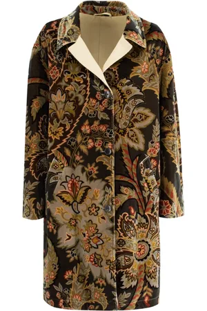 Etro Mantels, Dames, Groen, S, Katoen, Paisley Print Velvet Jas