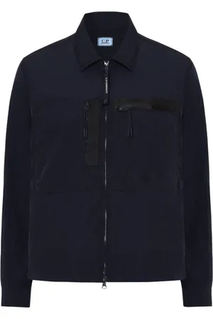C.P. Company Jassen, Heren, Blauw, XL, Chrome Full Zip Logo Overshirt Jas