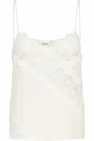 Karen by Simonsen Tops, Dames, Wit, S, Nylon, Egret Geborduurde Top Blouse