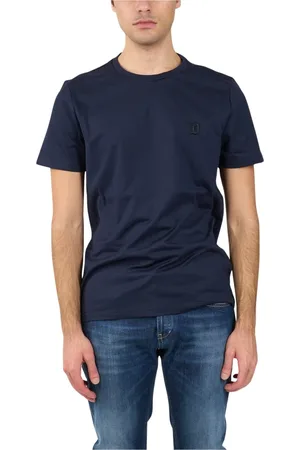 Dondup Tops, Heren, Blauw, S, Katoen, Jersey T-shirt met Geborduurd Borstlogo
