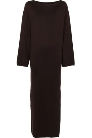 Herskind Kleedjes, Dames, Bruin, S, Wol, Gebreide Off-Shoulder Maxi Jurk