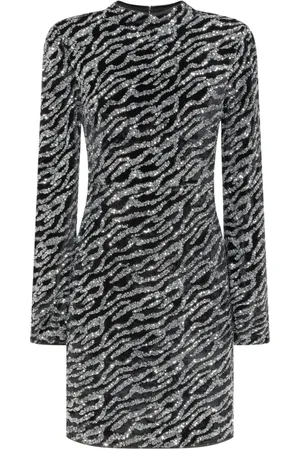 Guess Kleedjes, Dames, Grijs, S, Pailletten, Zwarte Mini-jurk met Zwarte Pailletten