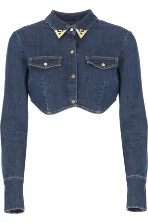 Elisabetta Franchi Blouses & Shirts, Dames, Blauw, L, Katoen, Blauwe Katoenen Denim Jas