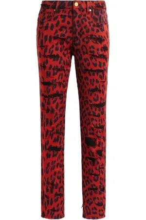Roberto Cavalli Jeans, Dames, Rood, M, Katoen, Skinny jeans met luipaardprint
