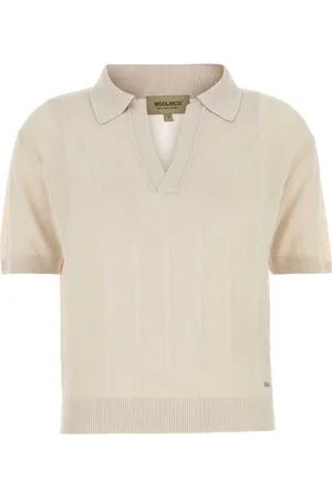 Woolrich Tops, Dames, , L, Zand Viscose Blend Polo Shirt