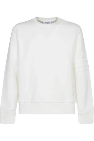 Thom Browne Sweatshirts & Hoodies, Heren, Wit, L, Katoen, Witte Crewneck Sweatshirt met 4 Bar Streep
