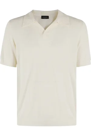 Roberto Collina Tops, Heren, , L, Katoen, Knooploos Poloshirt in Ecru Katoen