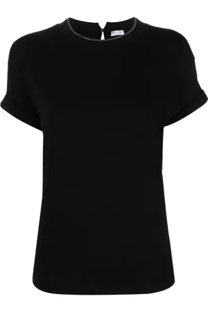 Brunello Cucinelli Tops, Dames, Zwart, L, Katoen, T-shirt met korte mouwen en ronde hals