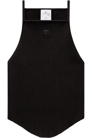 Courrèges Tops, Dames, Zwart, L, Ribgebreide Mouwloze Top
