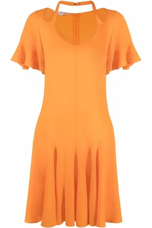 Stella McCartney Kleedjes, Dames, Oranje, 4Xs, Oranje Zijdemix Flared V-Hals Jurk