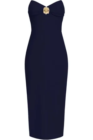 Elisabetta Franchi Kleedjes, Dames, Blauw, XL, Polyester, Blauwe Crêpe Kokerjurk met Strik