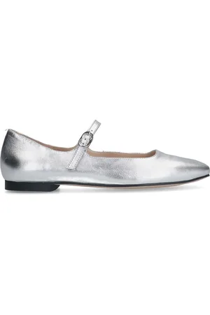 Manfield Schoenen, Dames, Grijs, 37 EU, Leer, Zilveren Leren Ballerina