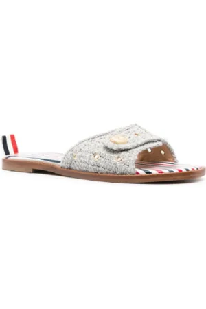 Thom Browne Schoenen, Dames, Grijs, 36 1/2 EU, Tweed, Tweed Anchor Button Cracket Slide