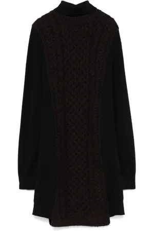 Fendi Kleedjes, Dames, Bruin, S, Wol, Aran Knit wollen midi-jurk