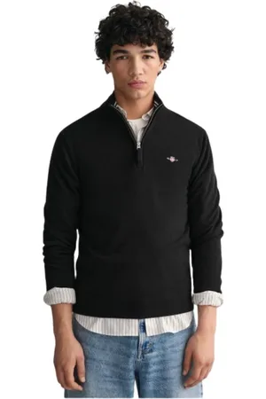 GANT Sweatshirts & Hoodies, Heren, Zwart, XL, Wol, Ultra Fine Wool Half-Zip Sweater