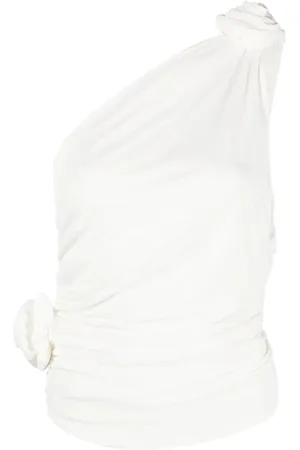 MAGDA BUTRYM Tops, Dames, Wit, S, Katoen, T-shirt met Knoop