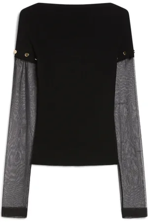 Sportmax Tops, Dames, Zwart, M, Polyester, Boot Neck Jumper met Lange Mouwen