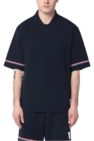 Thom Browne Tops, Heren, Blauw, L, Polo Shirt met Korte Mouwen