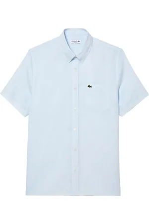 Lacoste Overhemden, Heren, Blauw, XL, Linnen, Lichtblauwe Linnen Overhemd