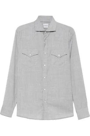 Brunello Cucinelli Overhemden, Heren, Grijs, L, Katoen, Overhemd Grijs Lange Mouw