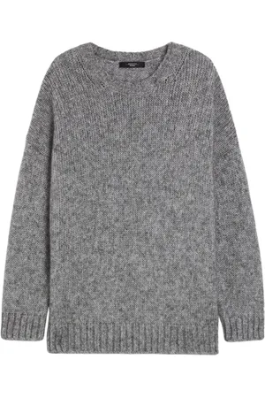 Max Mara Truien, Dames, Grijs, L, Wol, Mohair Blend Oversized Gebreide Trui