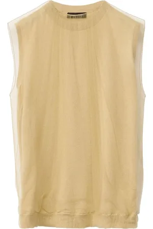 Fabiana Filippi Jassen, Dames, , L, Mouwloze Tulle Overlay Vest met Ronde Hals