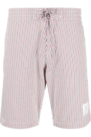 Thom Browne Korte broeken, Heren, Veelkleurig, L, Polyester, Seersucker Gestreepte Boardshorts