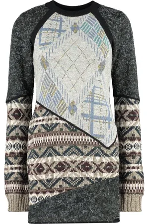 Marine Serre Kleedjes, Dames, Veelkleurig, M, Wol, Patchwork Mini Jurk met Jacquard Motief