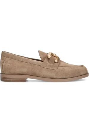 Manfield Schoenen, Dames, , 41 EU, Suède, Suède Loafers met Vierkante Ketting