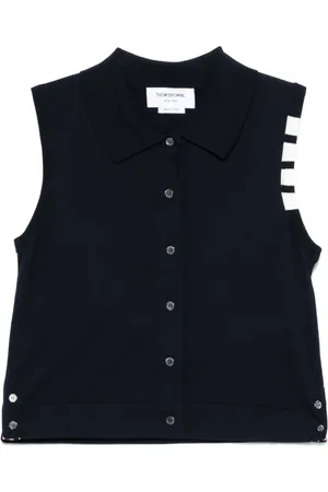 Thom Browne Tops, Dames, Blauw, S, Katoen, Mouwloze Top met Knoopsluiting