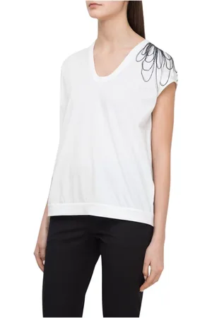 Brunello Cucinelli Tops, Dames, Wit, S, Wol, Wollen Trui met Verlaagde Schouder en Bloem Versierde Ketting