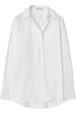 Dagmar Blouses & Shirts, Dames, Wit, L, Katoen, Stijlvol Asymmetrisch Shirt