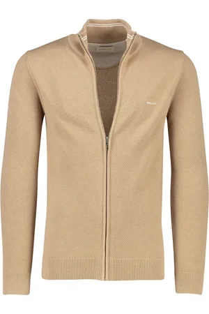 GANT Truien, Heren, Bruin, M, Katoen, Vest met rits