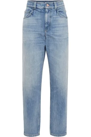 Brunello Cucinelli Jeans, Dames, Blauw, S, Katoen, Logo-Patch Tapered Jeans