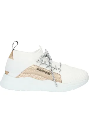 Roberto Cavalli Schoenen, Dames, Wit, 41 EU, Slip-on sneakers met slangenprint en veters