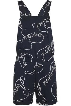 Emporio Armani Jumpsuits & Playsuits, Dames, Blauw, L, Katoen, Logo Lettering Playsuit