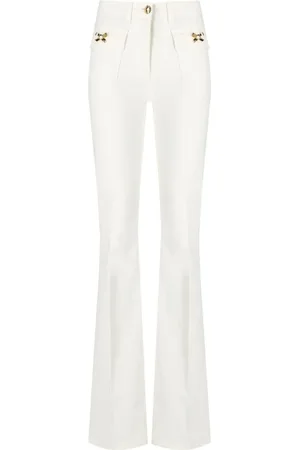 Elisabetta Franchi Jeans, Dames, , W27, Katoen, Ivoor Katoenen Flared Jeans