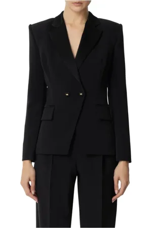 Elisabetta Franchi Jassen, Dames, Zwart, L, Polyester, Zwarte Single-Breasted Crêpe Blazer