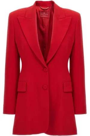 ERMANNO SCERVINO Jassen, Dames, Rood, S, Leer, Rode Getailleerde Jas met Lancia Revers