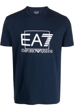 EA7 Tops, Heren, Blauw, XL, Katoen, Logo Katoenen T-shirt