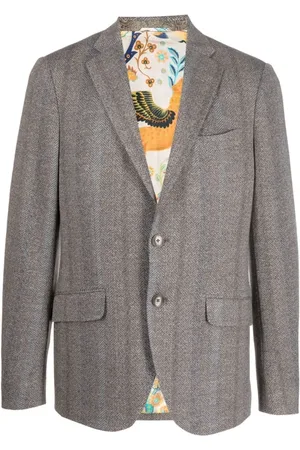 Etro Jassen, Heren, Grijs, L, Katoen, Herringbone Tonal Gestreept Blazer