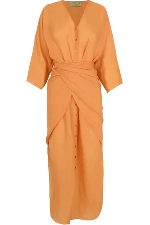 Cortana Kleedjes, Dames, Oranje, 2Xl, Midi Jurk in Mandarijn Ramie