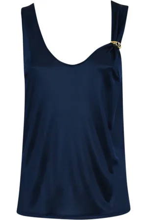 Elisabetta Franchi Tops, Dames, Blauw, XS, Mouwloze Jersey Top