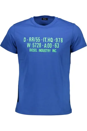 Diesel Tops, Heren, Blauw, L, Katoen, T-shirt met ronde hals en opvallende print